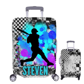 a piece of luggage with a picture of a baseball player