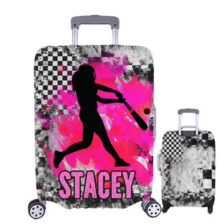 a piece of luggage with a picture of a baseball player on it