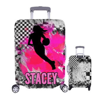 a piece of luggage with a basketball player on it