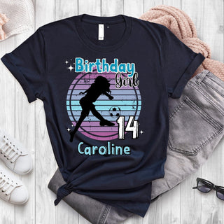 a shirt that says birthday girl with a hockey player on it