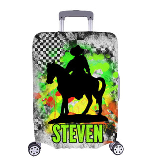 a piece of luggage with a picture of a man on a horse