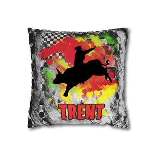 a pillow with a cowboy riding a horse on it