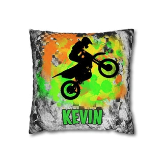 a pillow with a picture of a person on a dirt bike